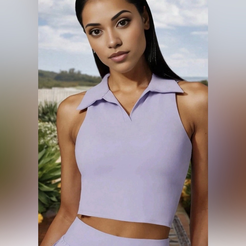 Anna Kaci Women's Sleeveless Polo Crop Top With Collared Neckline & Stretch Fit